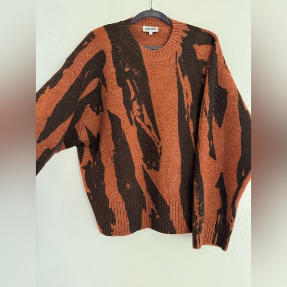 Kenzo Wool Sweater Brown Pleat Camo Jumper Designer Fall Oversized Cozy Chunky - Picture 5 of 12